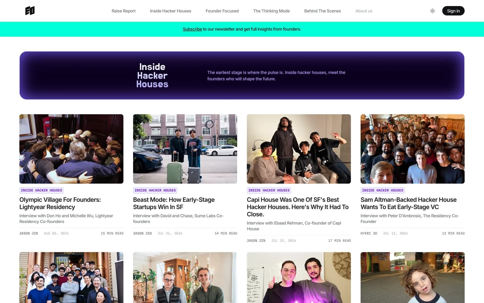 The Inside Hacker Houses category page: pixel type on a purple identity banner
