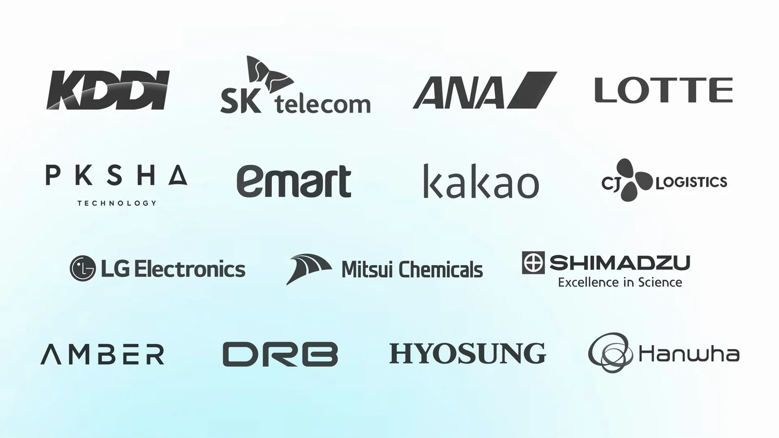 Animated partner logo wall: KDDI, SK Telecom, ANA, LOTTE and others