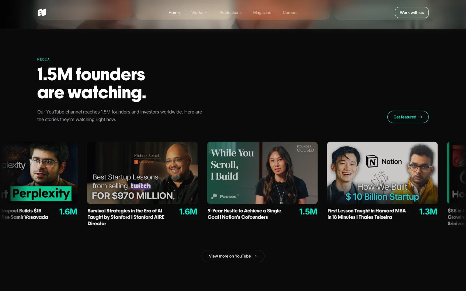The media section live: 1.5M founders are watching, over the current most-watched video row