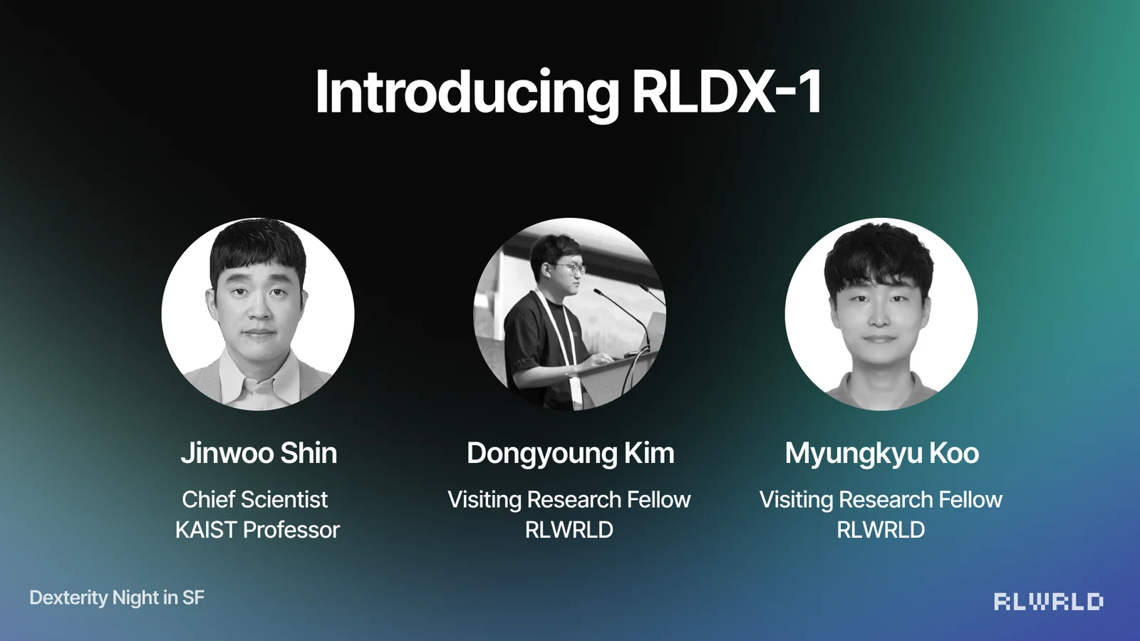 Venue screen: Introducing RLDX-1, the research team in three portraits