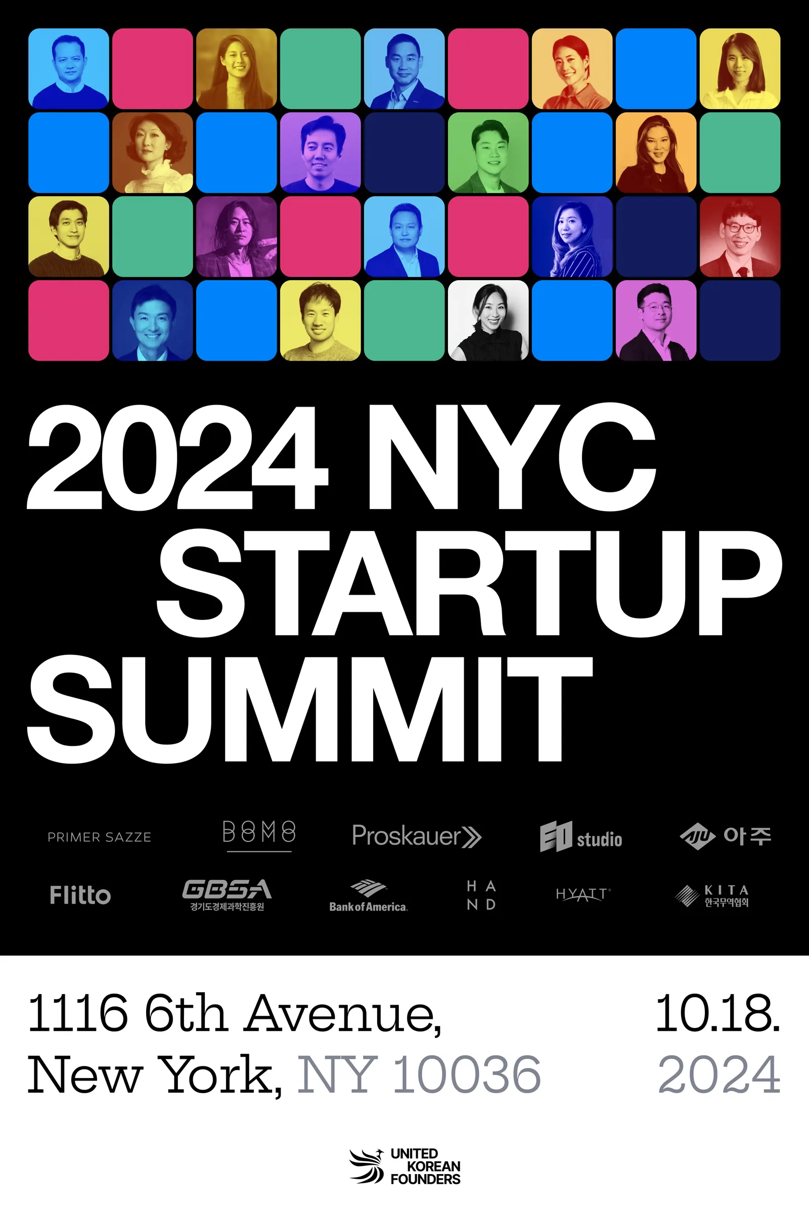 2024 NYC Startup Summit poster, black version, founder portrait grid