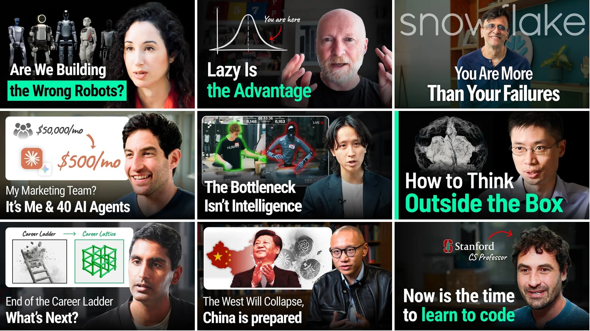 Grid of published EO Global founder-interview thumbnails